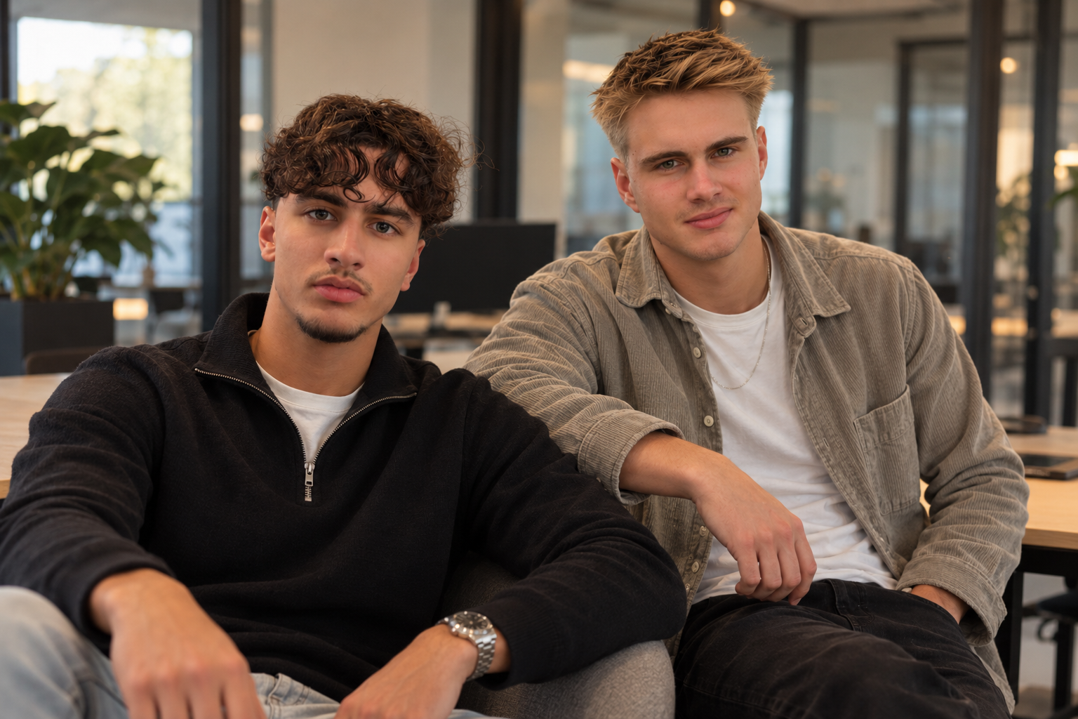 Levi en Cas, oprichters van MOVA, in hun werkruimte